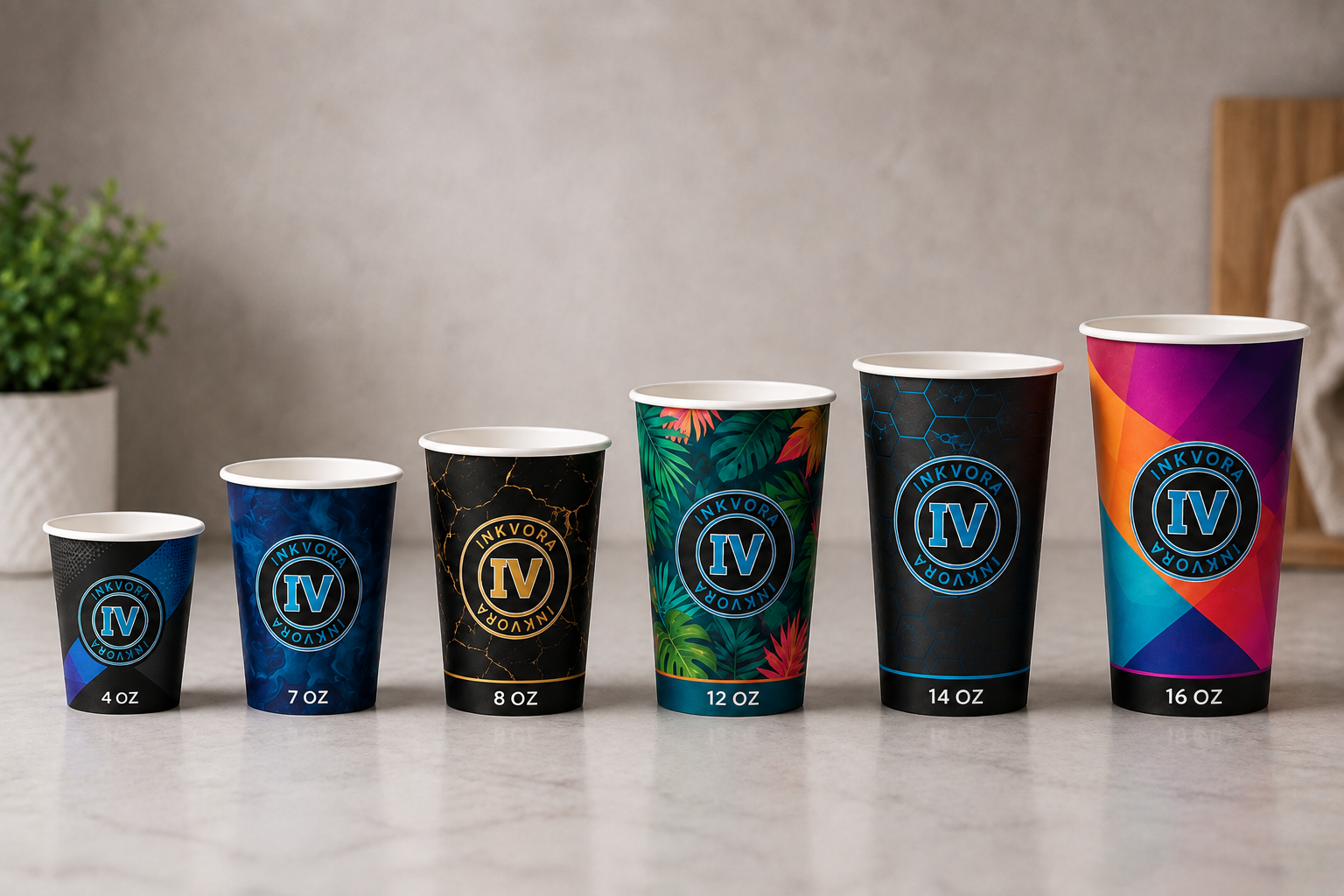 Bedrukte Kartonnen Koffiebekers in Kleur met Eigen Logo – 4oz t/m 16oz