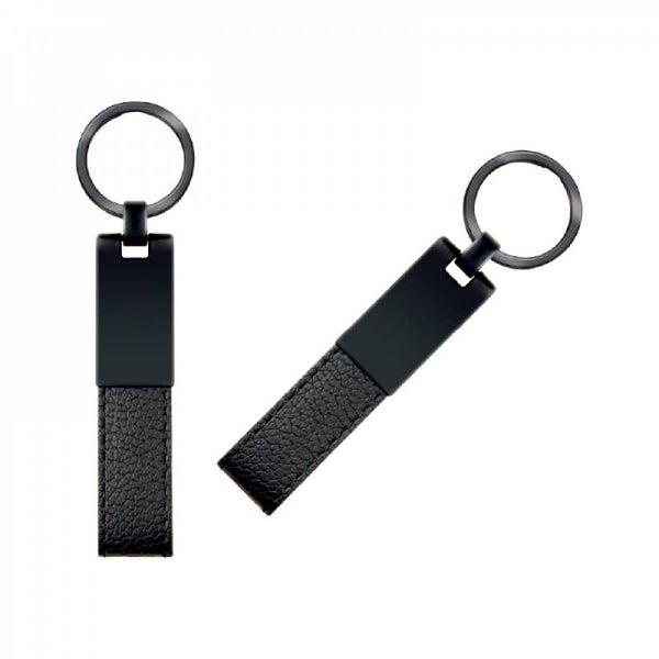Luxe Zwarte Metalen Sleutelhanger met PU Leer en Lasergravure - 100 stuks