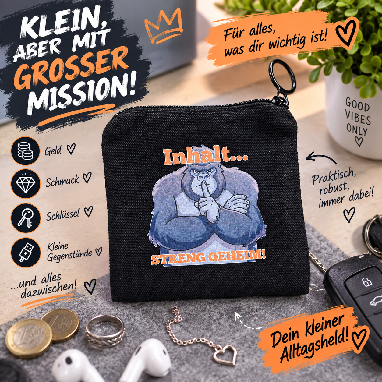 kleine Reißverschlusstasche mit Jackley