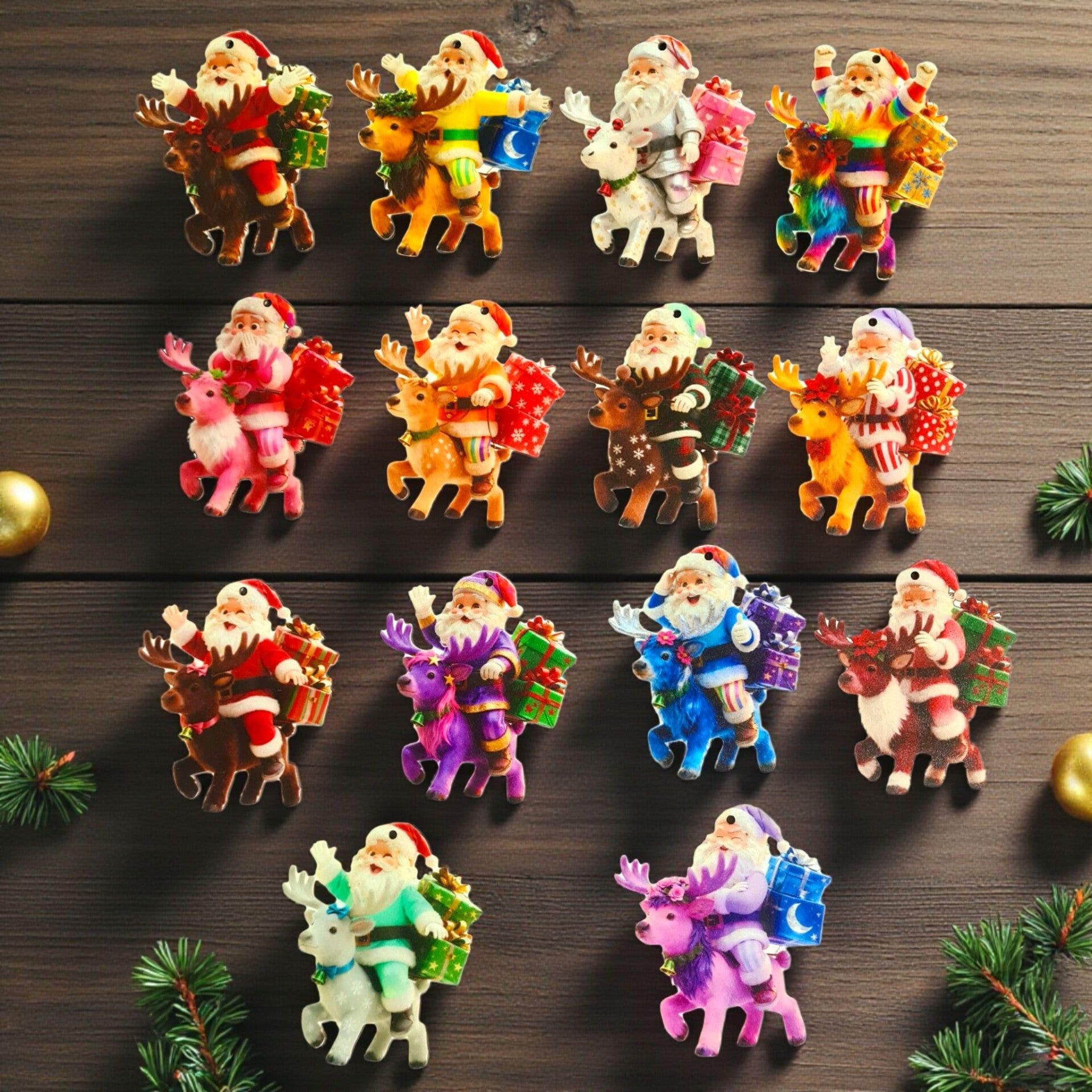 Baumanhänger Baumschmuck Weihnachtsmänner auf Rentier