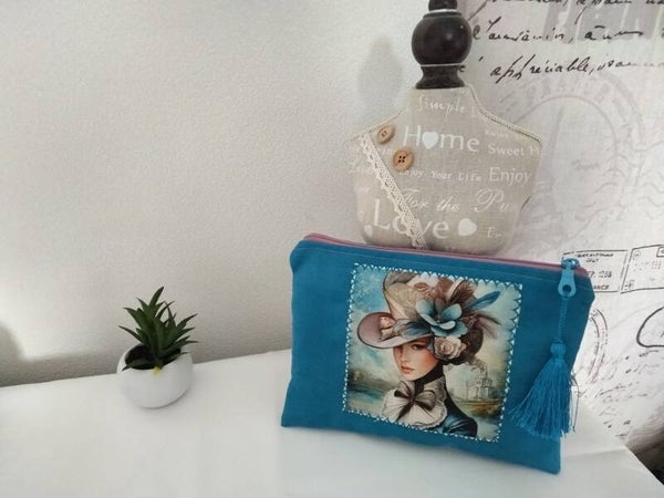 Pochette femme rétro bleu turquoise en daim