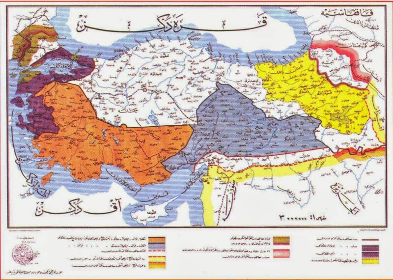 The boundaries delineated by the Treaty of Sèvres, ( Used by Grand National Assembly of Turkey, Erkan-ı Harp, 1927)