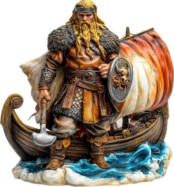 Vikingakrigare och Drakbåt Kristallstaty