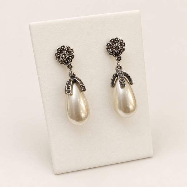 Marcasite oorbellen met parels