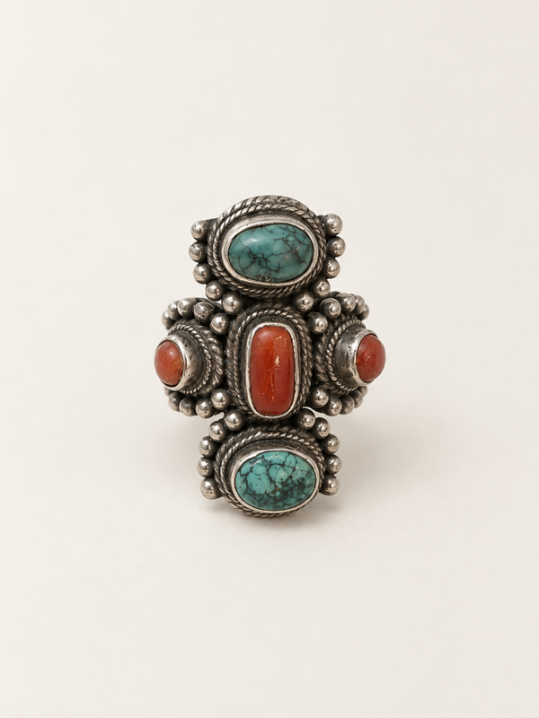statement ring met koraal en turkoois