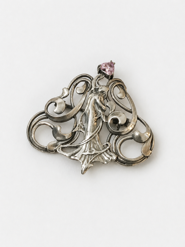 Zilveren Art Nouveau stijl broche