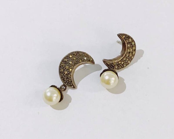 jaren 70 oorbellen met marcasite en parels