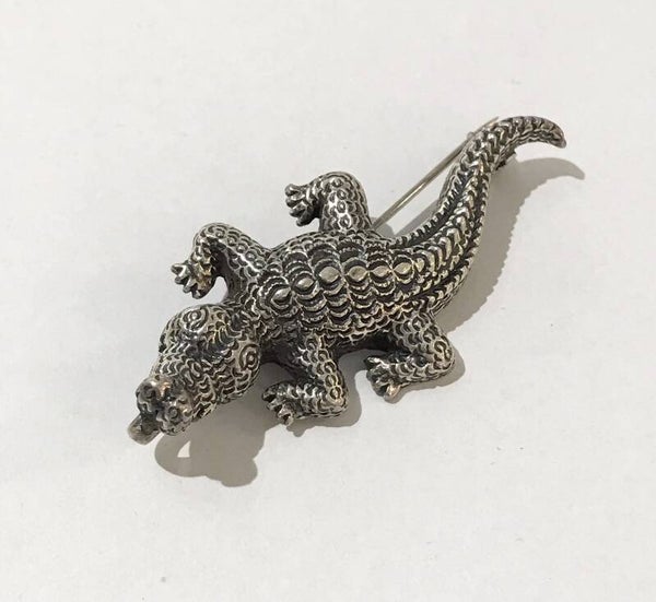 zilveren krokodil broche / hanger