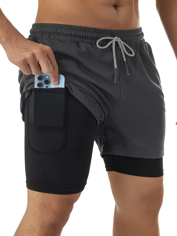 Miesten kaksikerroksiset urheiluhousut kuntosalille ja juoksu