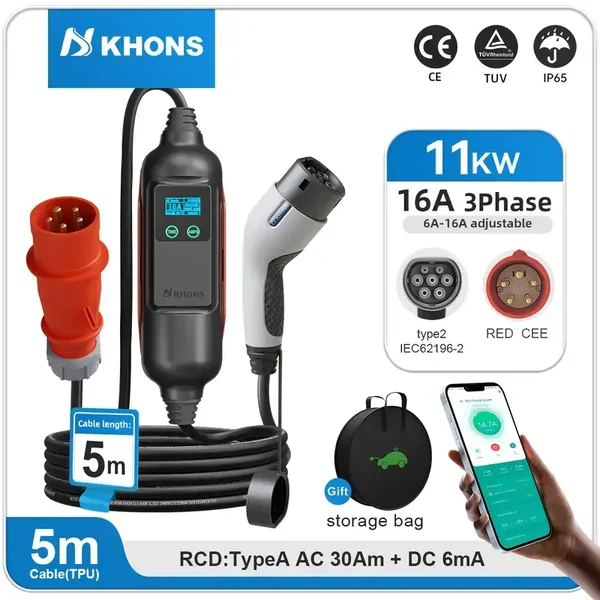 Sähköauton latauslaite Type 2  11kW + WiFi   16A/400V CEE