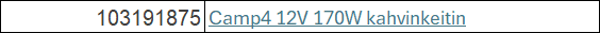 103191875	Camp4 12V 170W kahvinkeitin
