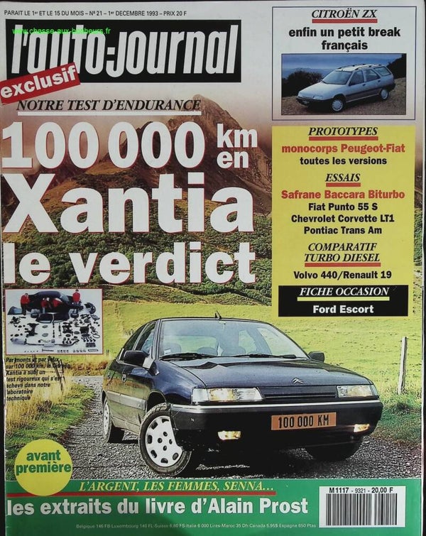 100 000 Km en Citroën Xantia - L'auto journal - n° 21 - 1993 - revue magazine - voiture