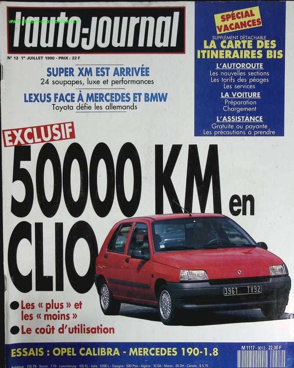 50 000 Km en Renault Clio - L'auto journal - n° 12 - 1990 - revue magazine - voiture