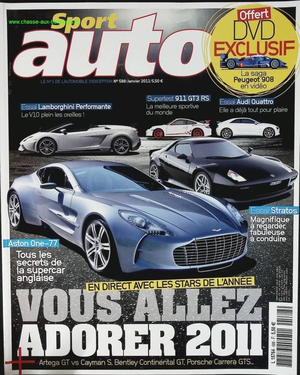 Aston one 77 Lamborghini - Sport auto - n° 588 - 2011 - revue magazine - voiture