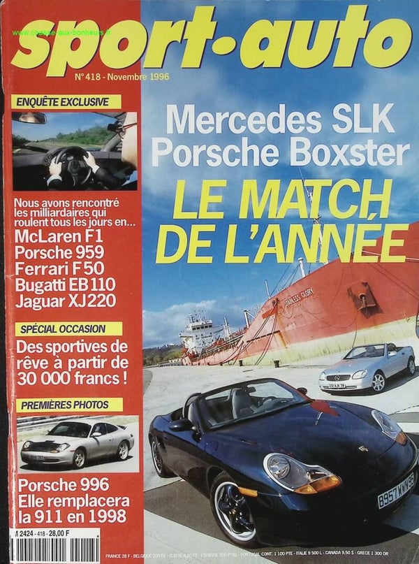 Mercedes SLK Porsche Boxter - Sport auto - n° 418 - 1996 - revue magazine - voiture
