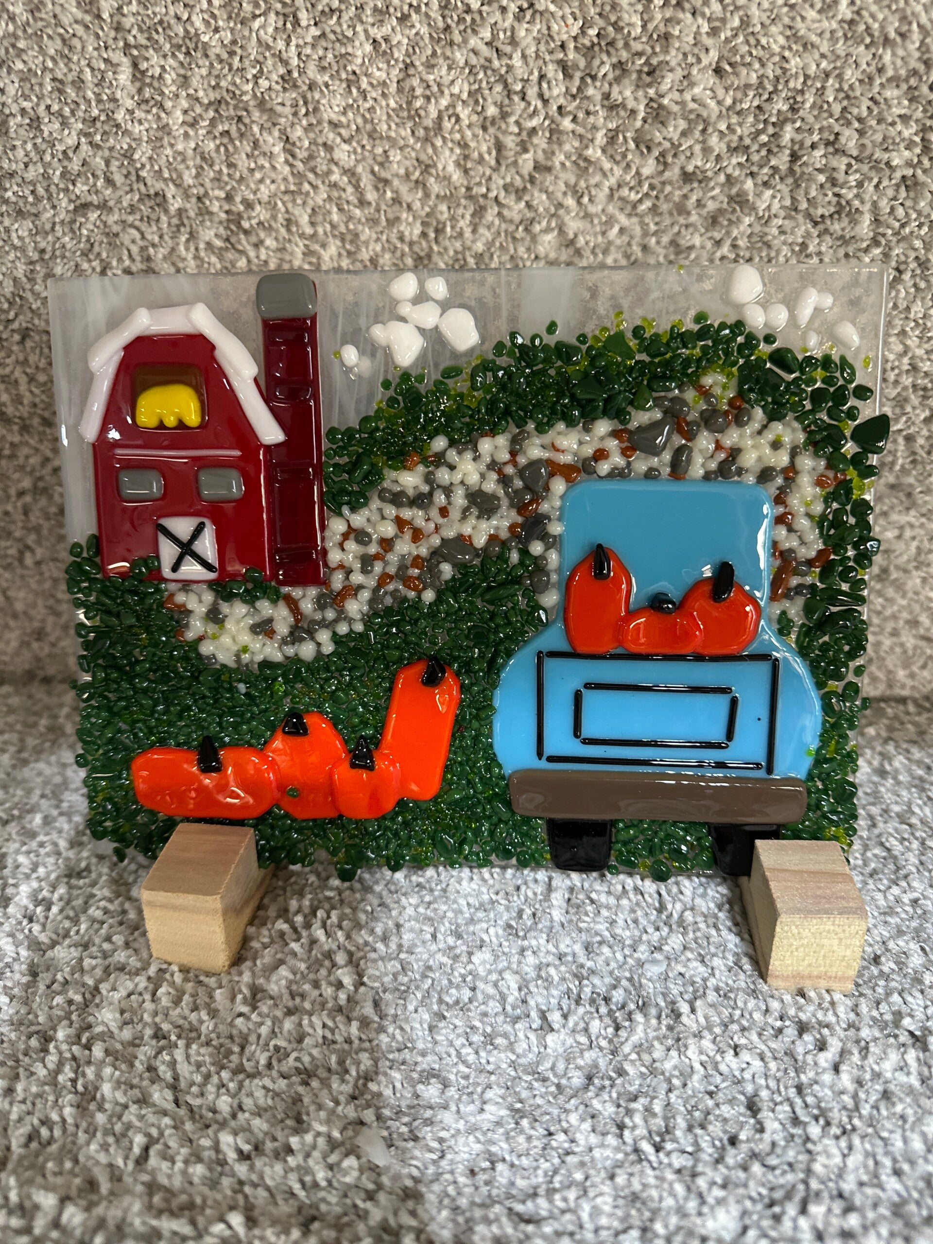 Blue truck with pumpkins