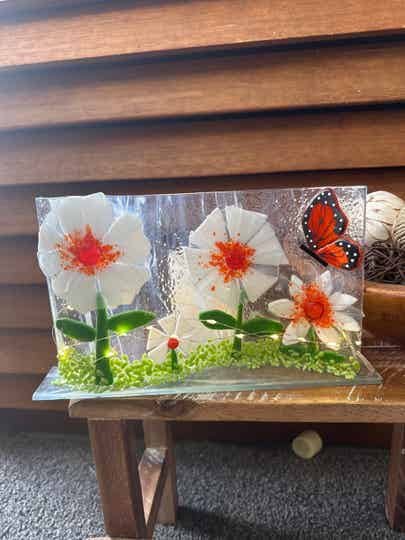 Double Curved White Flower Panel