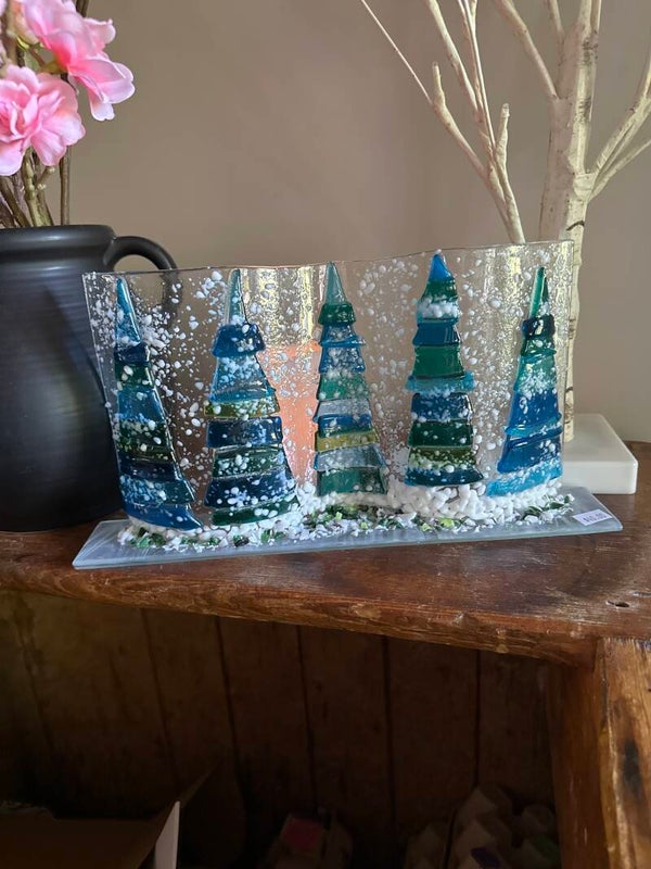 Double Curved Green/Blue Trees Panel