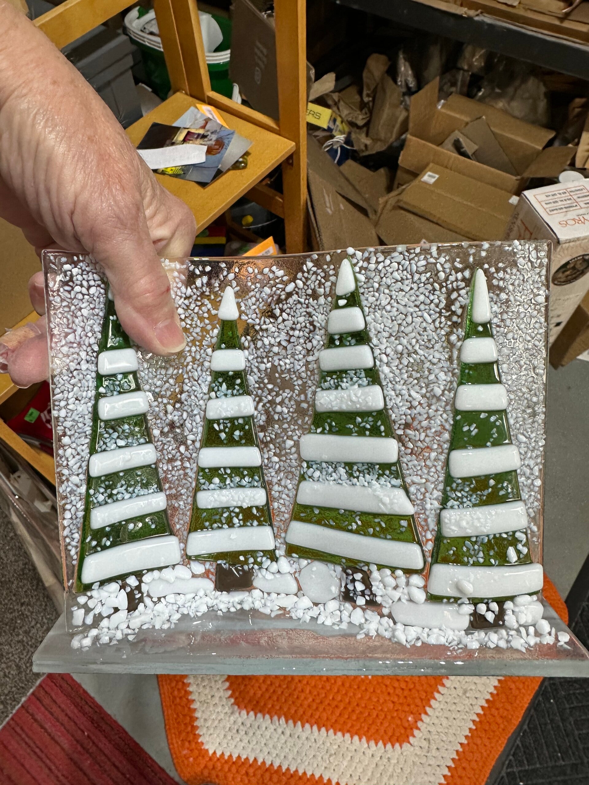 Green tree with snow panel