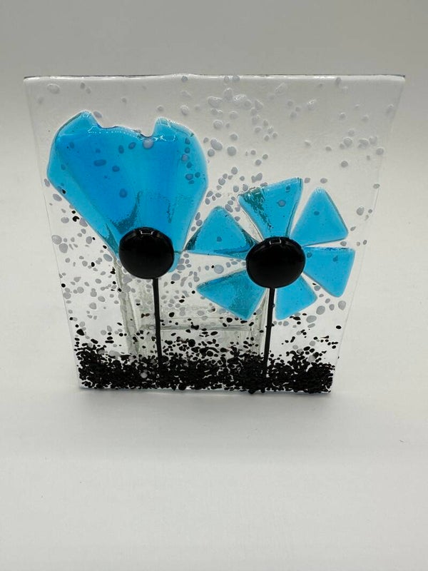 Light blue flower, candle holder