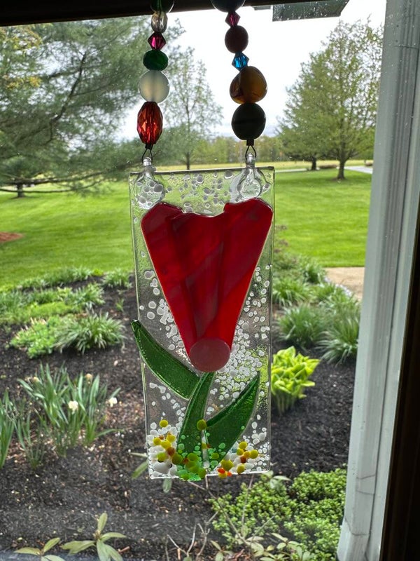Red and white flower suncatcher