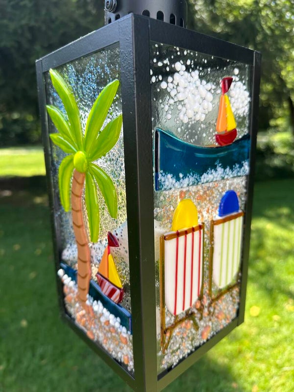 Ocean fused glass lantern
