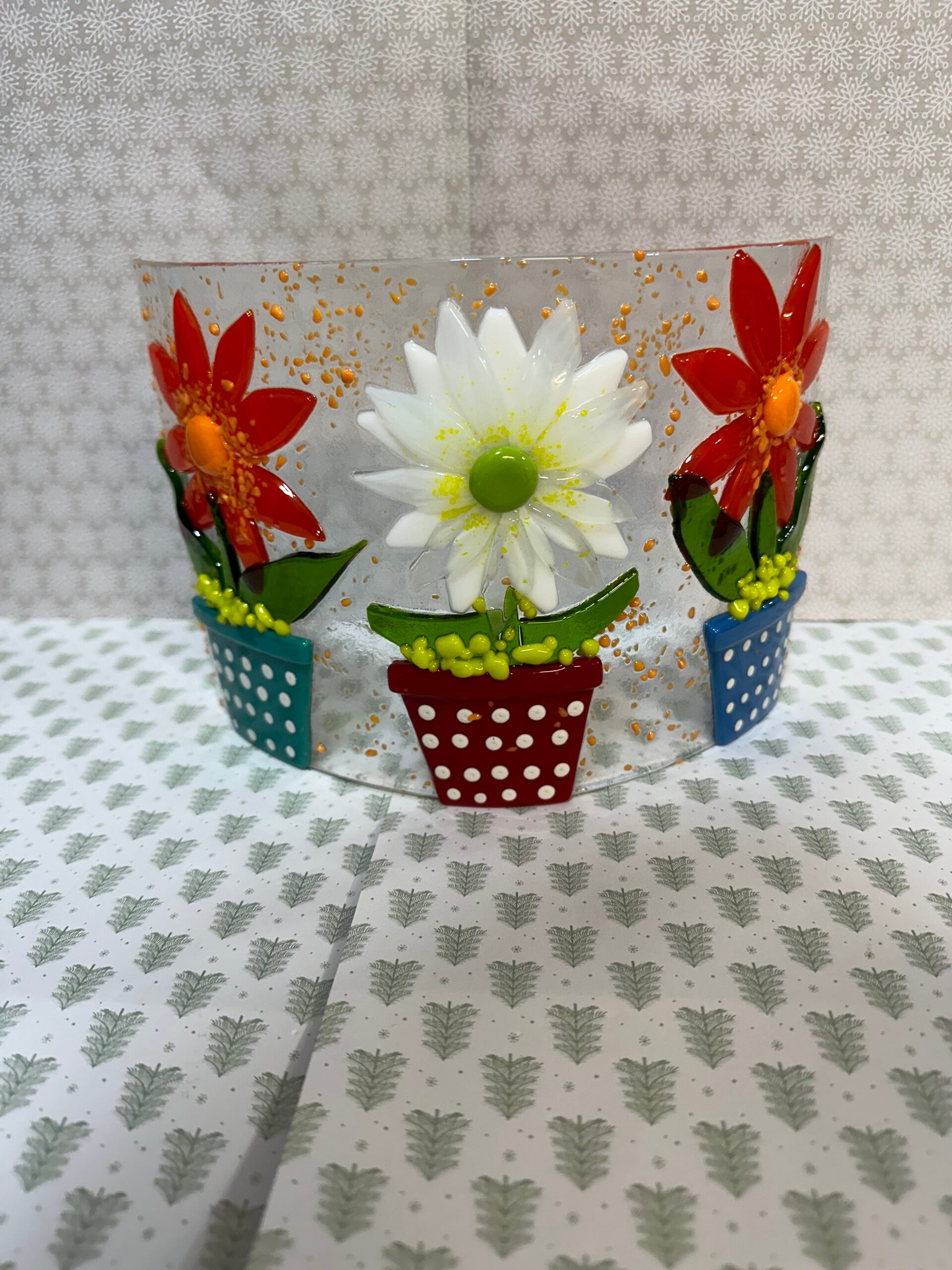 Curved Orange and White Flower Panel