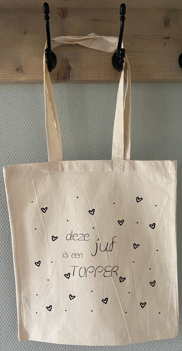 Katoenen tas 'juf topper'
