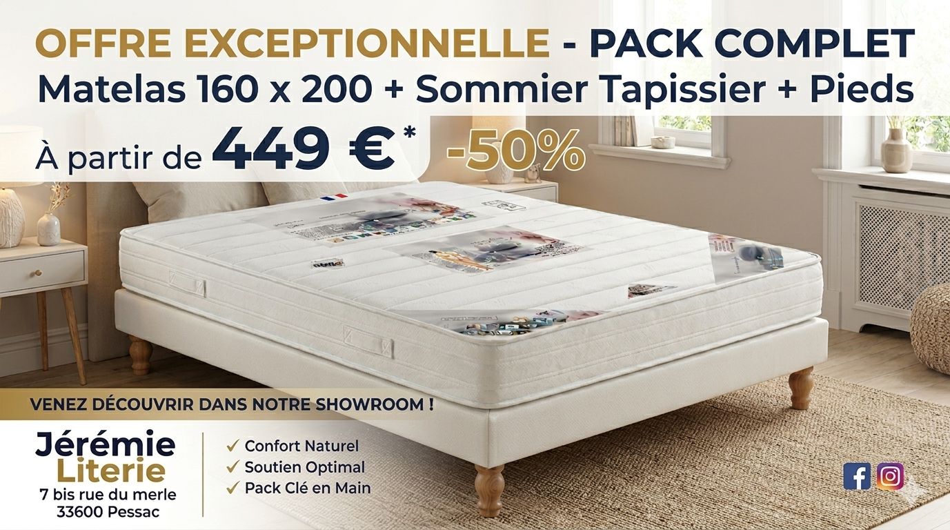 Pack matelas sommier pas cher Bordeaux – offre 249€