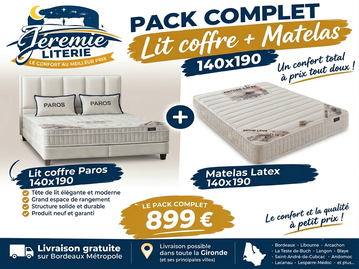 Pack complet lit coffre avec matelas, 140 × 190