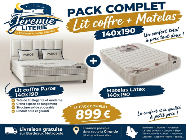 Pack complet lit coffre avec matelas, 140 × 190