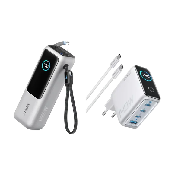 PowerBank Anker (25K, 165 W) + Chargeur Anker (140 W, 4 ports, PD 3.1)