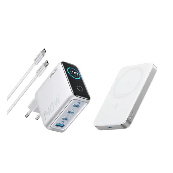 Chargeur Anker (140 W, 4 ports) +PowerBank Anker MagGo (10K, Slim)