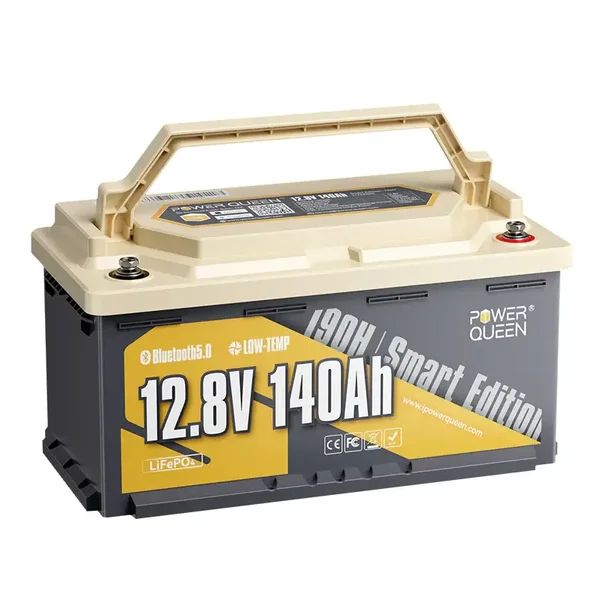 Batterie❄️LiFePO4 12V 140Ah 190H de Power Queen avec Bluetooth poids 12,7 kg