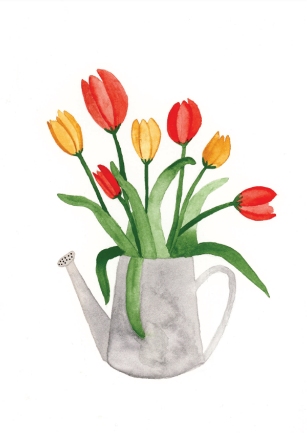 Kaartje: Gieter met tulpen