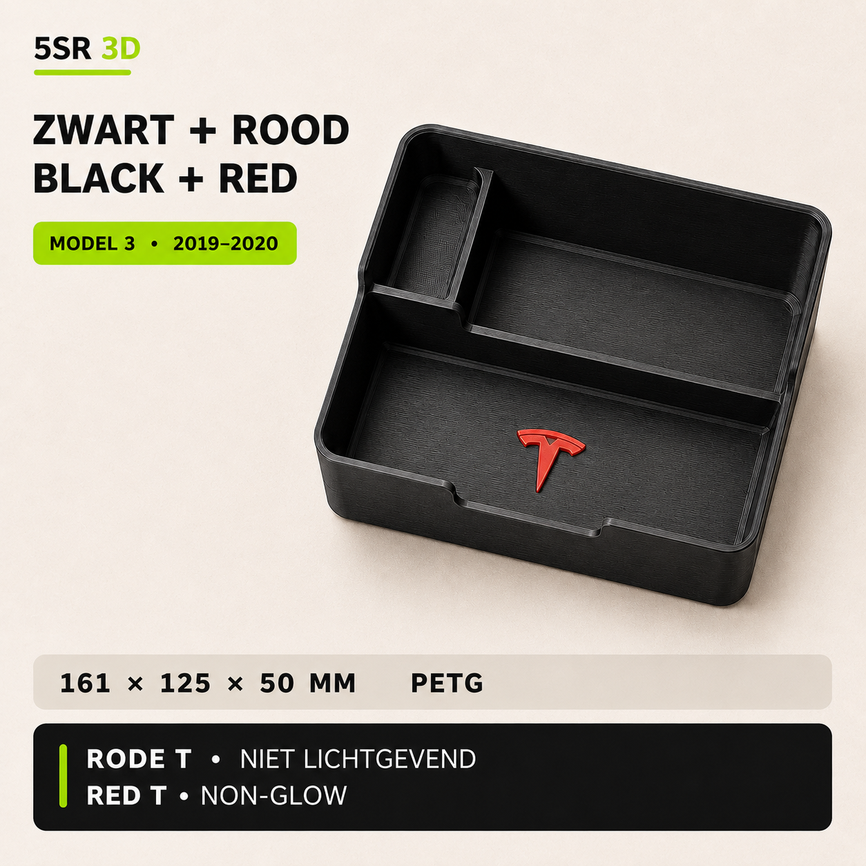 Middenconsole-organizer / Center Console Organizer – Tesla Model 3 2019–2020 (oude/original middenconsole)