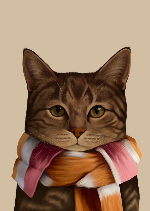 Winterkaart - "Poes met sjaal"