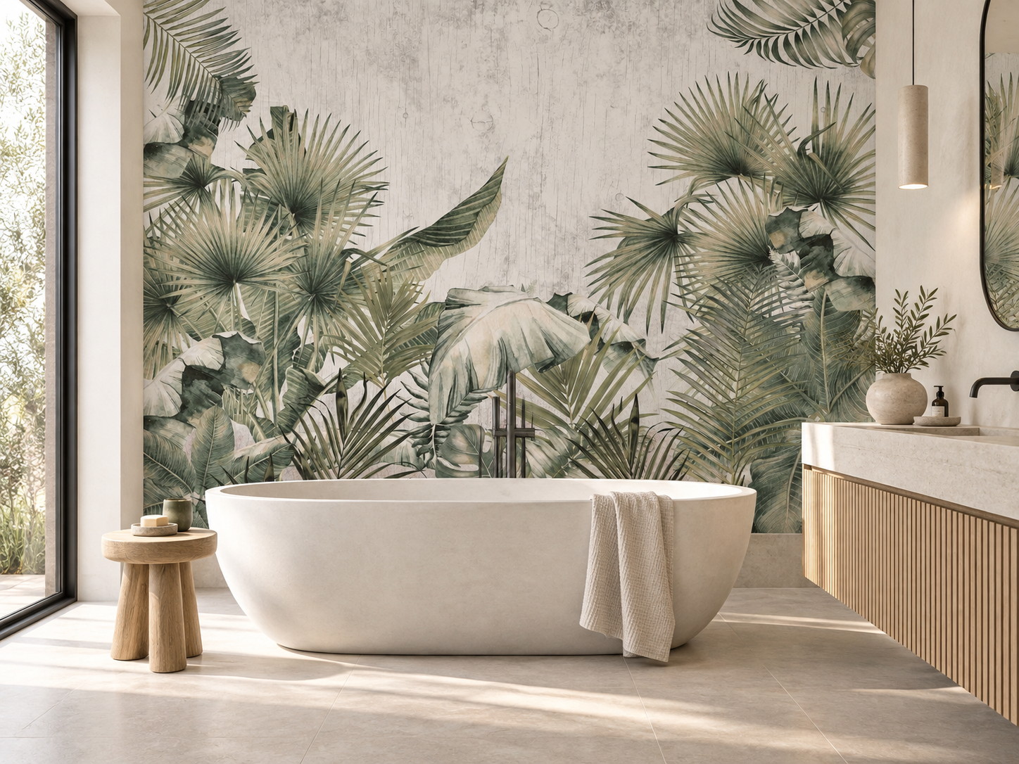 MU1236 - Feuillage Tropical sur un Mur Blanc