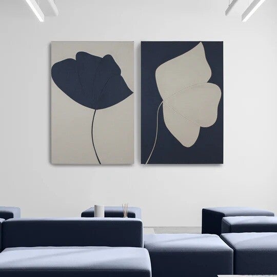MURALE Pavot Marine & Beige