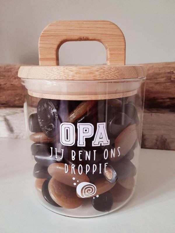 Snoeppot "Opa, jij bent ons droppie"
