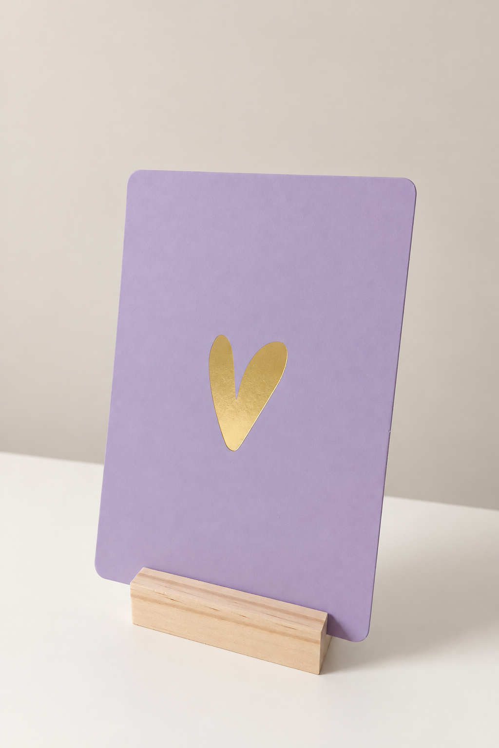 Blanco Wenskaart – Lila met gouden hartje