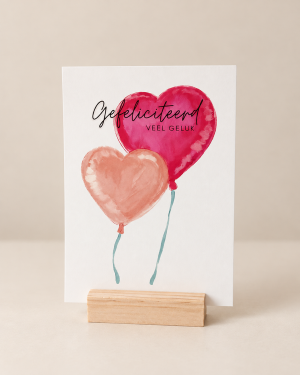 Wenskaart Gefeliciteerd Veel geluk – Hartballonnen Roze