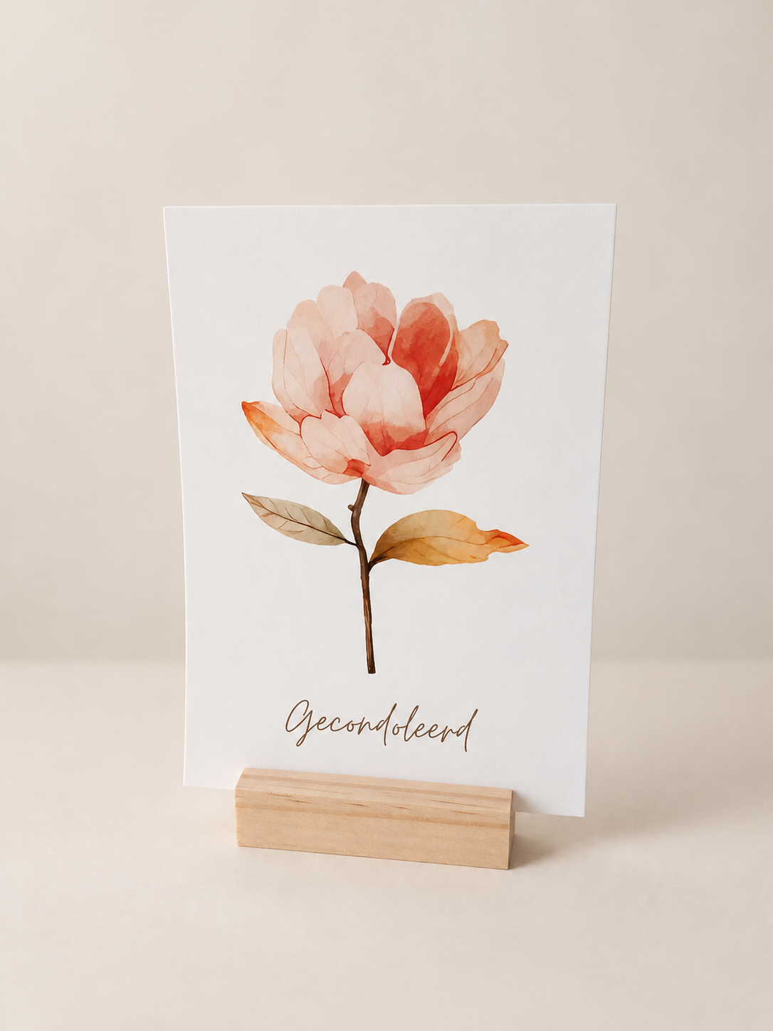 Condoleancekaart Gecondoleerd – Bloem in aquarelstijl