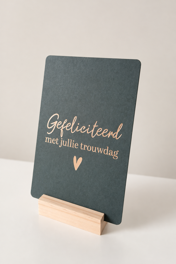 Wenskaart Gefeliciteerd met jullie trouwdag – Donkergroen met goud