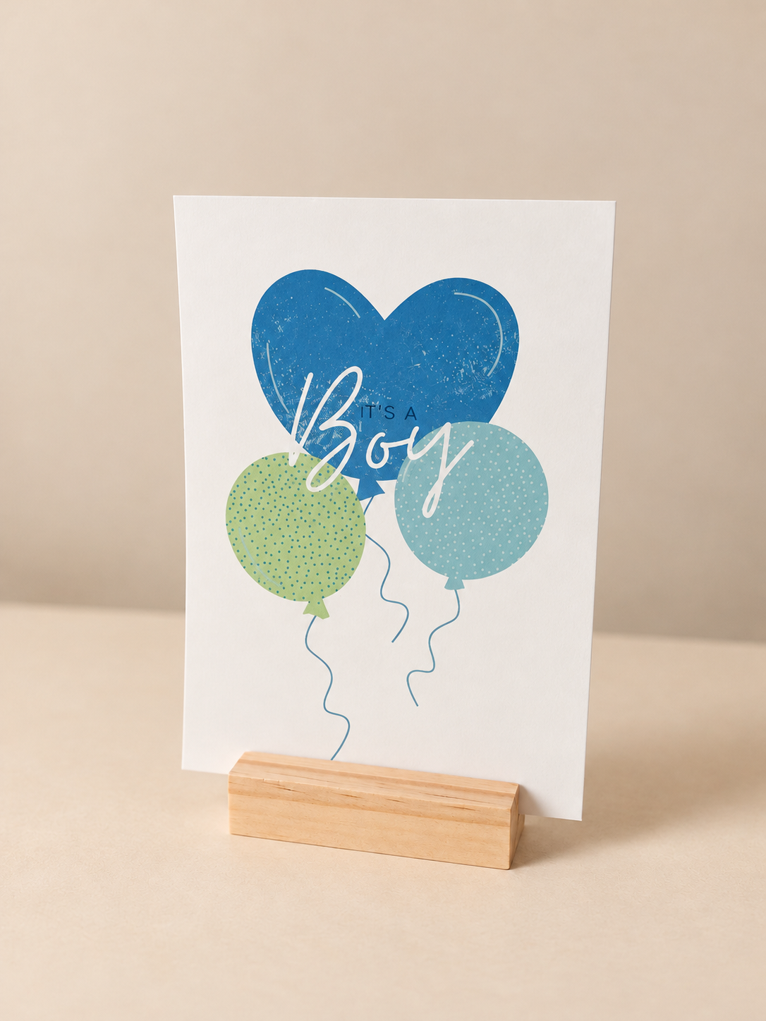 Geboortekaart jongen - It's a Boy met blauwe/groene ballonnen