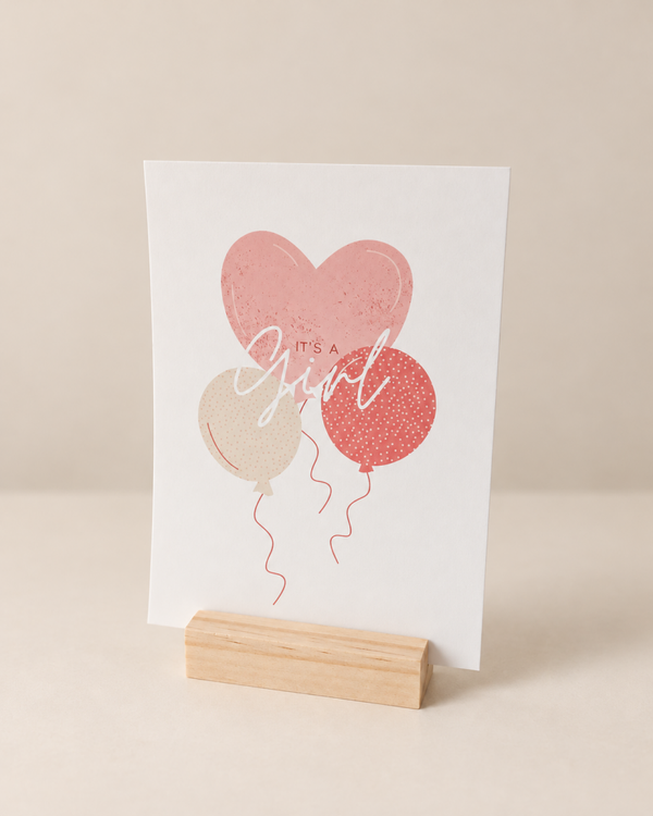 Geboortekaart meisje – It's a Girl met roze ballonnen