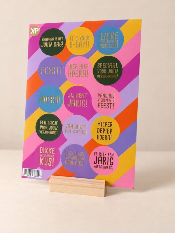 Stickervel Verjaardag – 15 Kleurrijke feeststickers