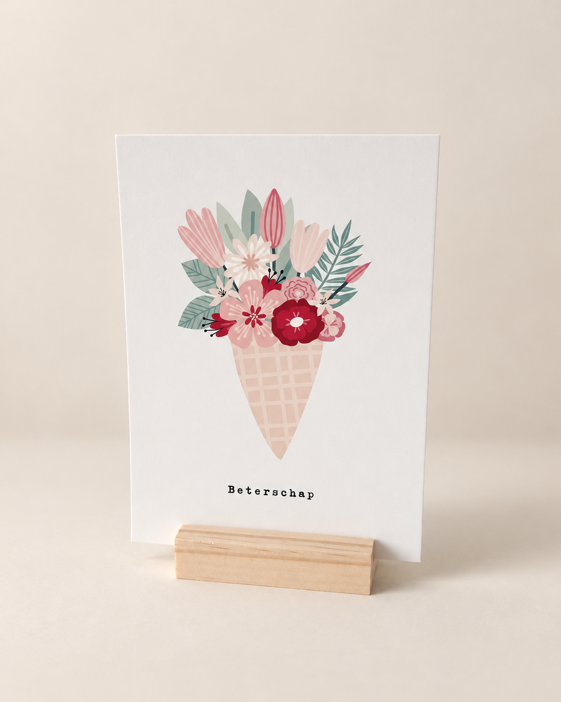 Wenskaart Beterschap – Bloemenboeket Roze & rood