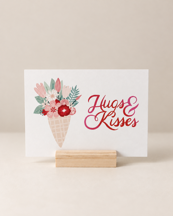 Wenskaart Hugs & Kisses – Bloemenboeket