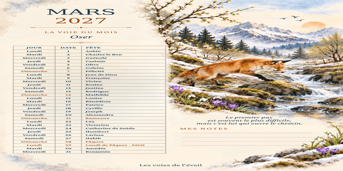 Page introspective du calendrier 2027